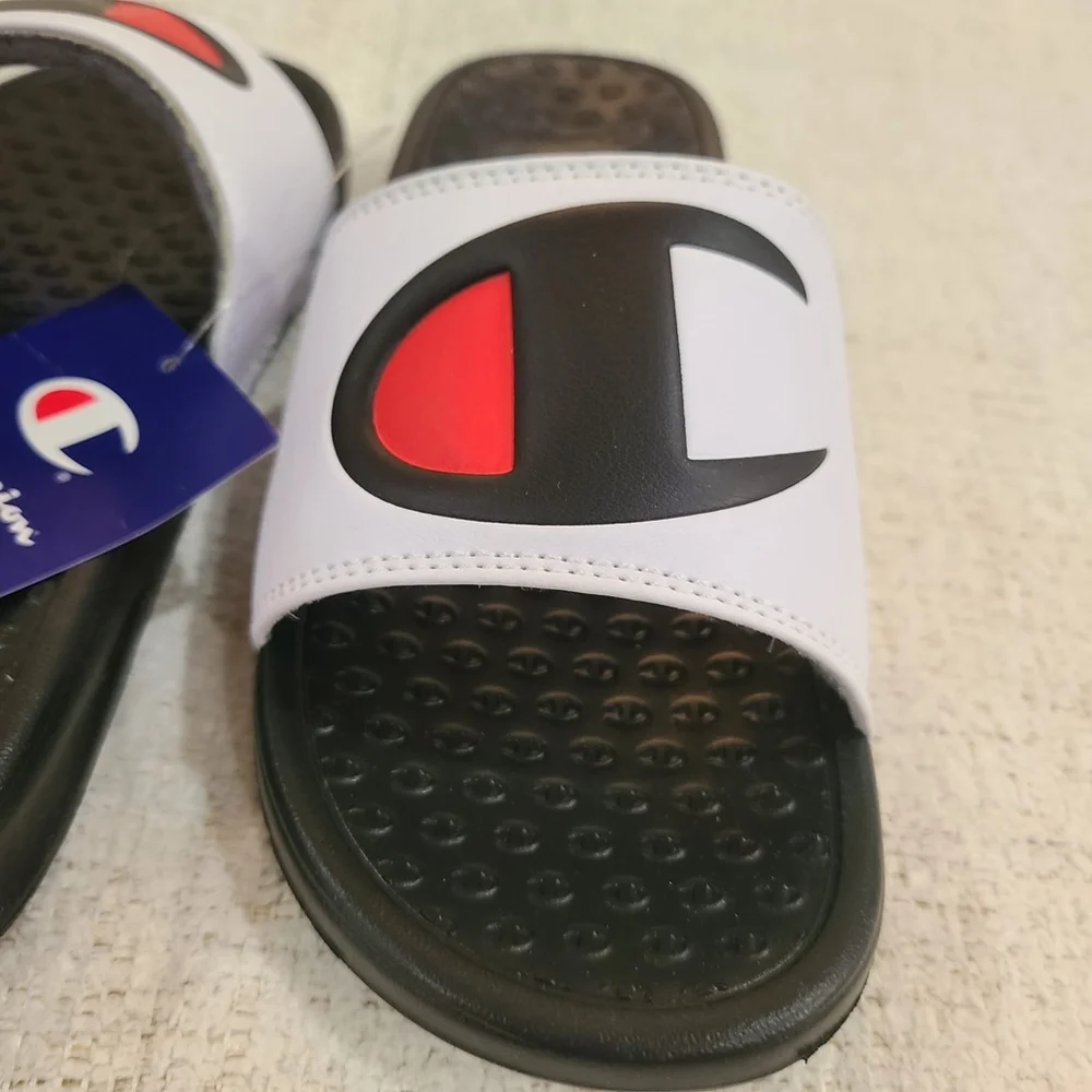 NEW Champion Little Boy Girls Slide Sandals Sz 4 Black White Lightweight Slip On